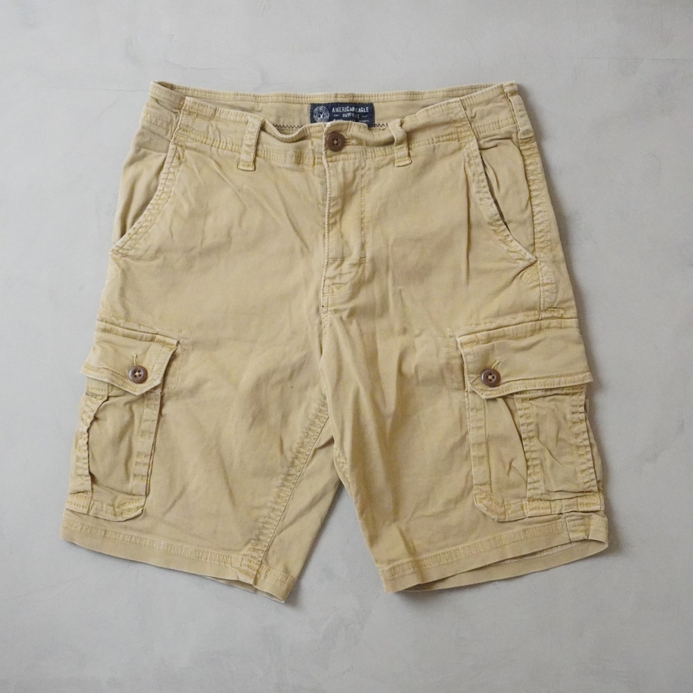 American Eagle Active Flex Cargo Shorts 32 Mens Khaki Tan Stretch Casual Y2K